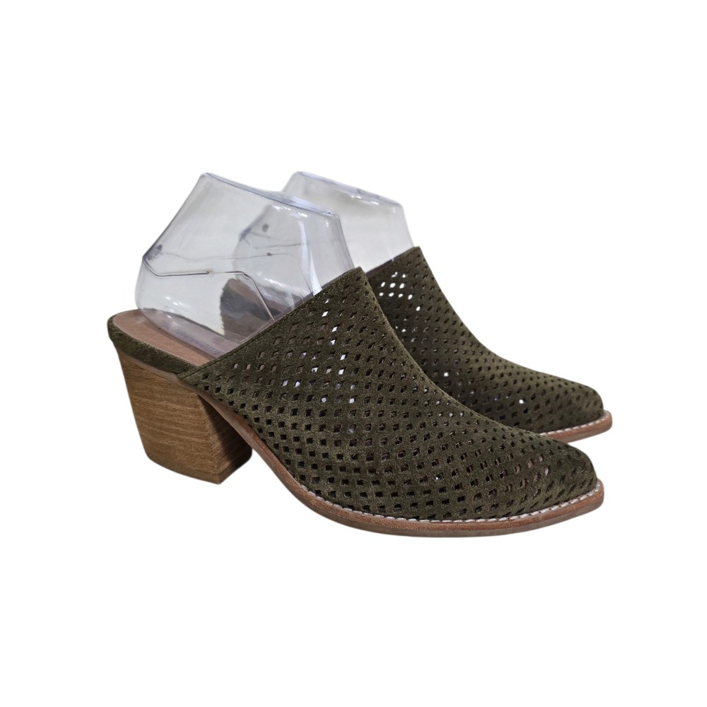 Jeffrey Campbell Olive Green Suede Perforated Heeled Mules Women's‎ Size 7.5